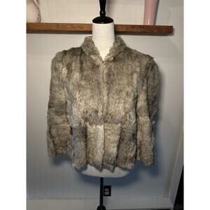 Vintage Bon Marche Rabbit Cape Stole Shawl 1950s Soft Grey Cream Poncho Buttons